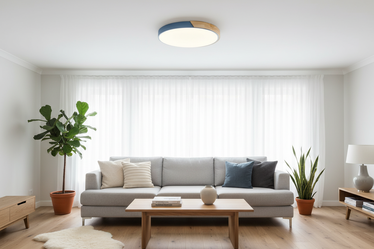 Nordic Wooden LED Ceiling Light Macaroon Round Flush Mount Lamp