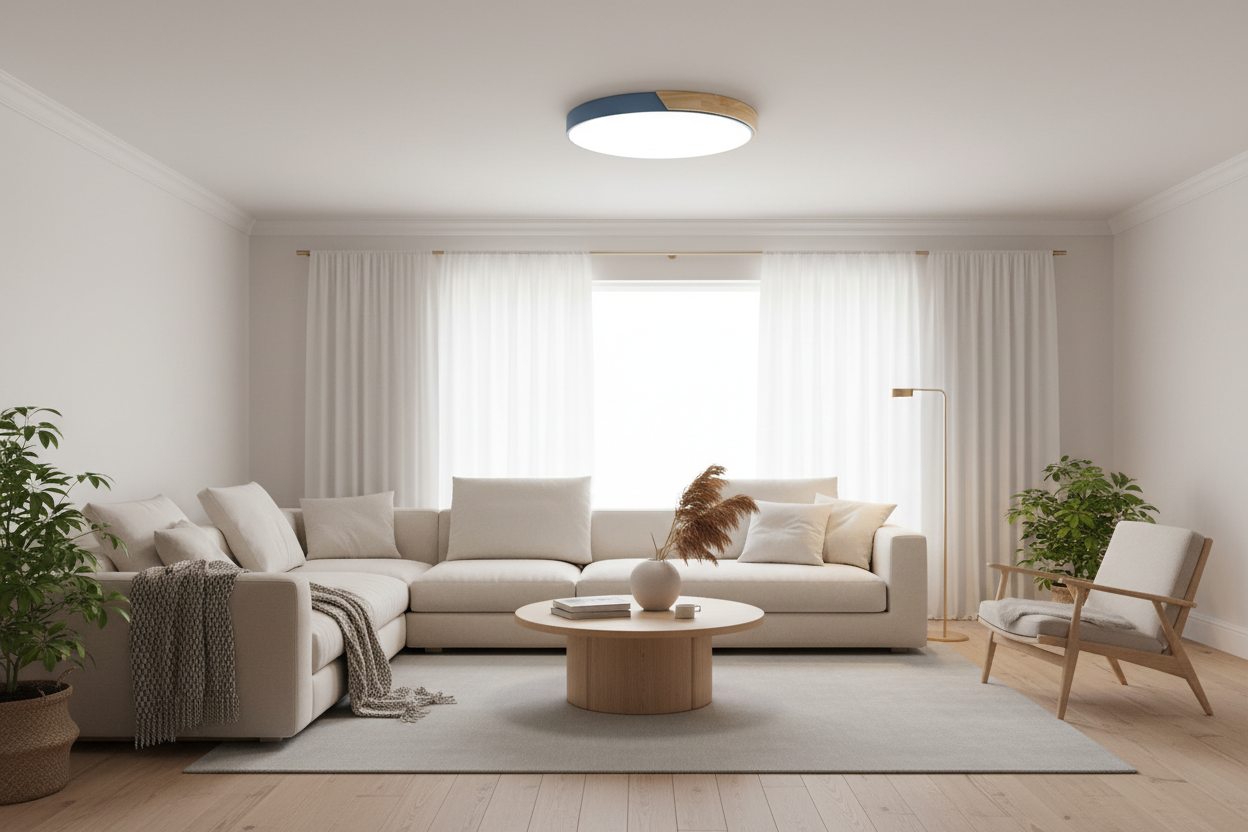 Nordic Wooden LED Ceiling Light Macaroon Round Flush Mount Lamp