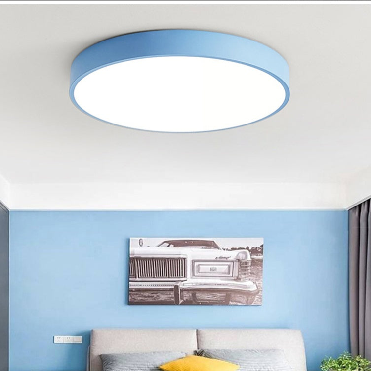 Nordic Wooden LED Ceiling Light Macaroon Round Flush Mount Lamp